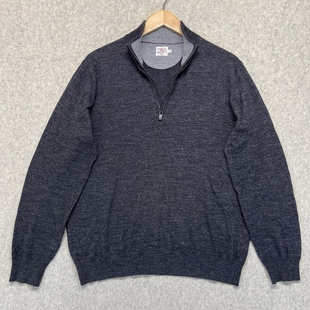 Faherty Brand Mens Quarter Zip‎ Sweater Medium Gray Pullover Knit Casual